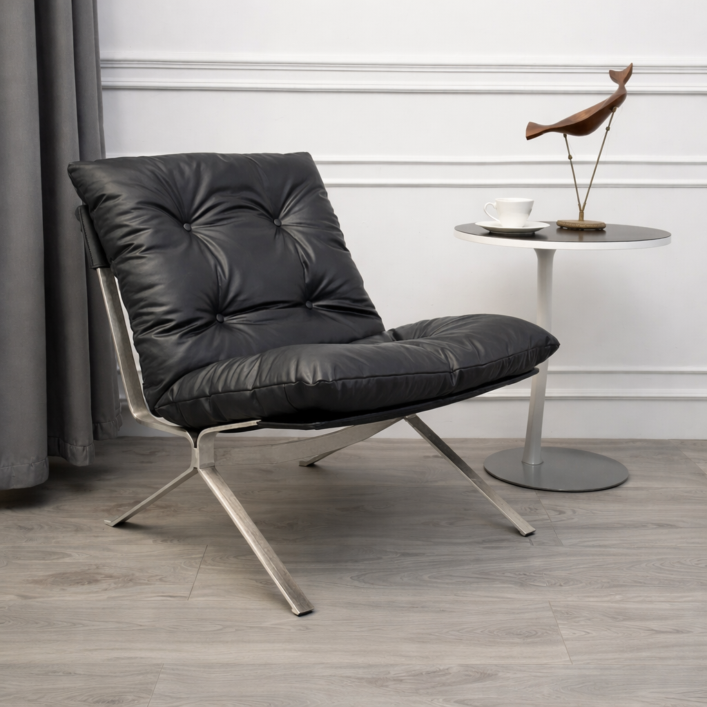 Réplique de la chaise longue style Barcelona | Ensemble chaise et ottoman