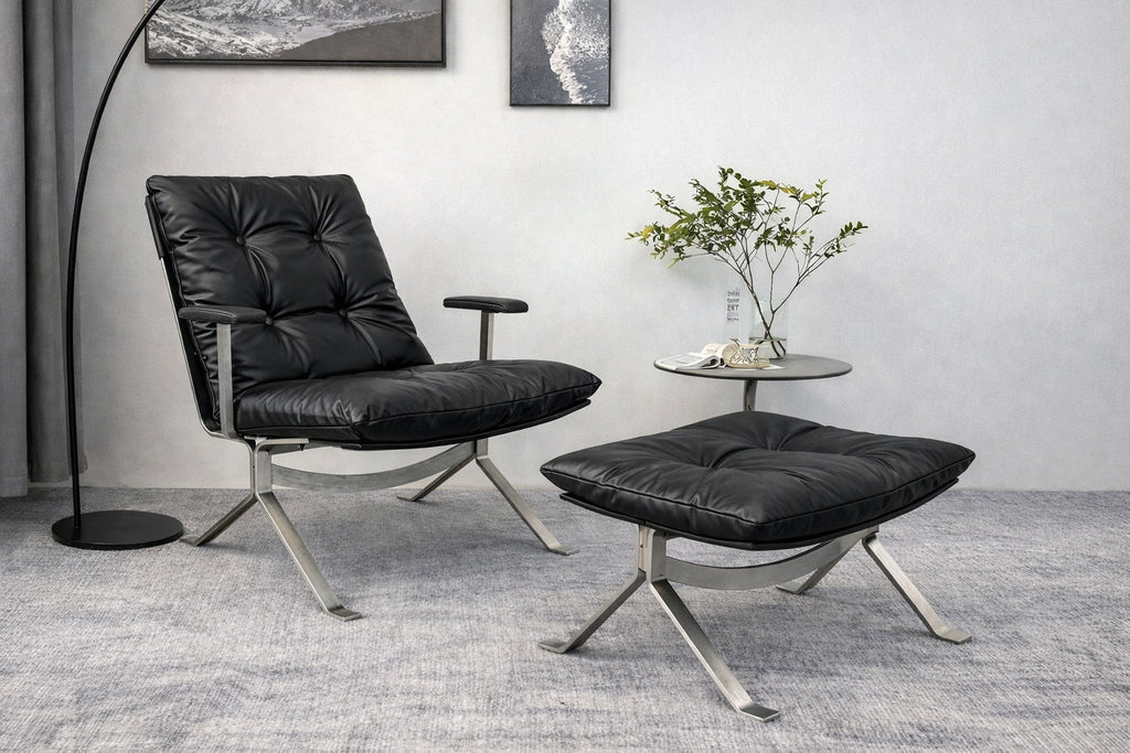 Réplique de la chaise longue style Barcelona | Ensemble chaise et ottoman