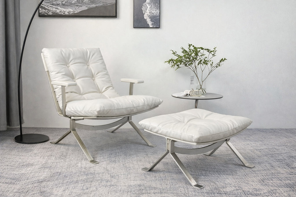 Réplique de la chaise longue style Barcelona | Ensemble chaise et ottoman