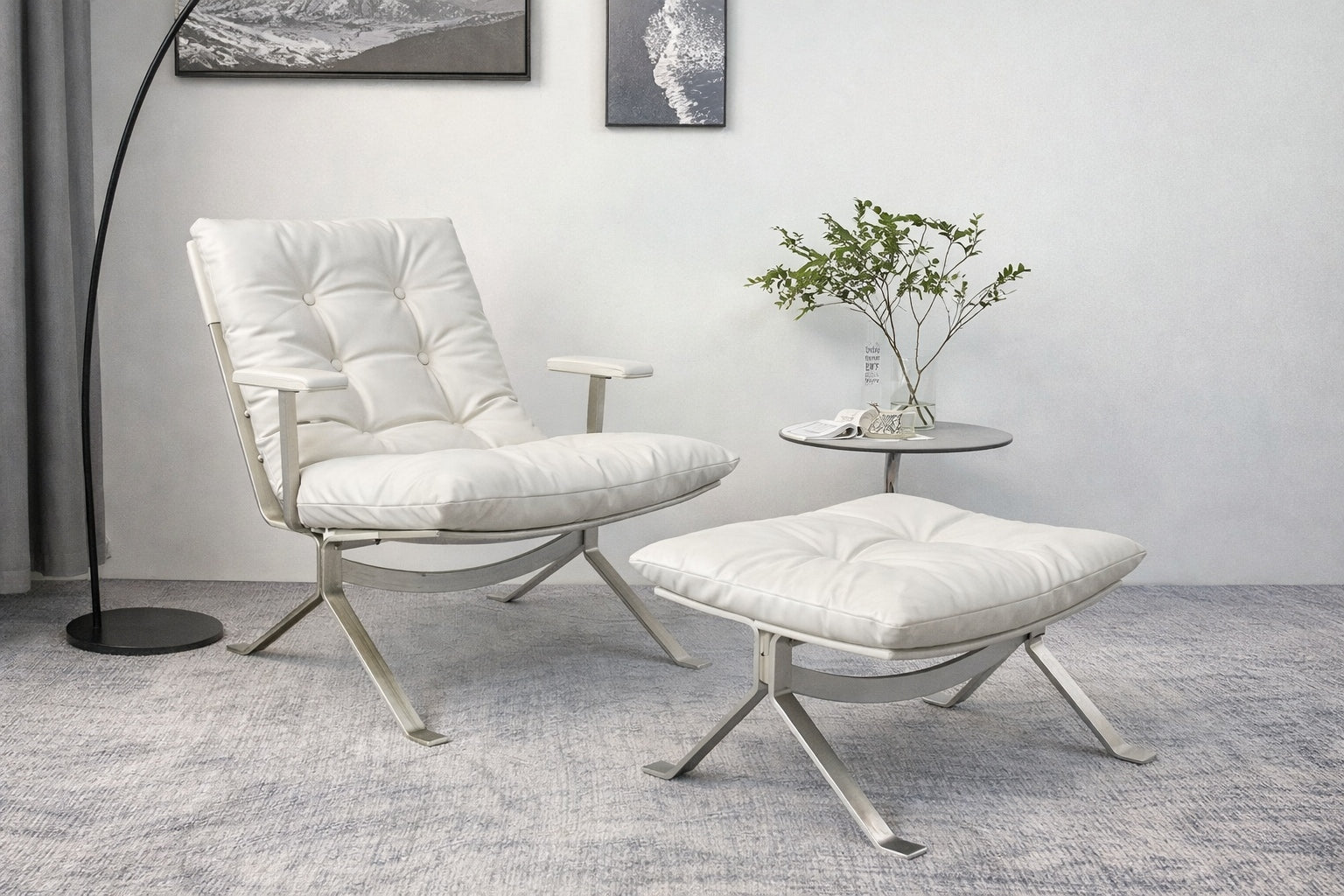 Tufted Leather Lounge Chair & Ottoman