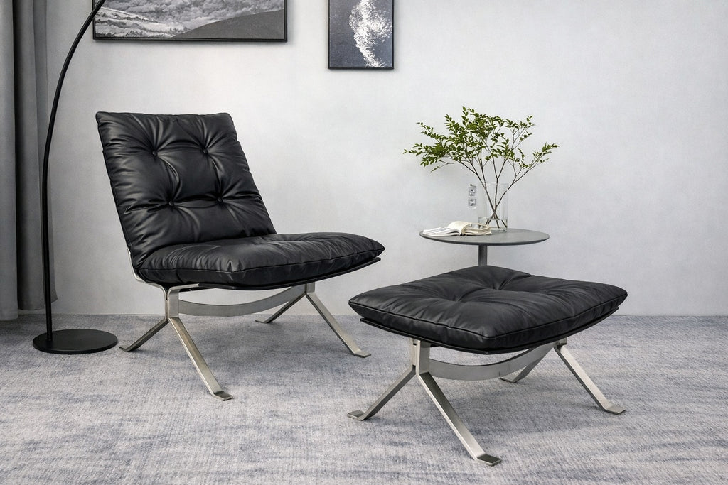 Réplique de la chaise longue style Barcelona | Ensemble chaise et ottoman