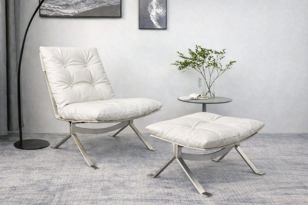 Réplique de la chaise longue style Barcelona | Ensemble chaise et ottoman