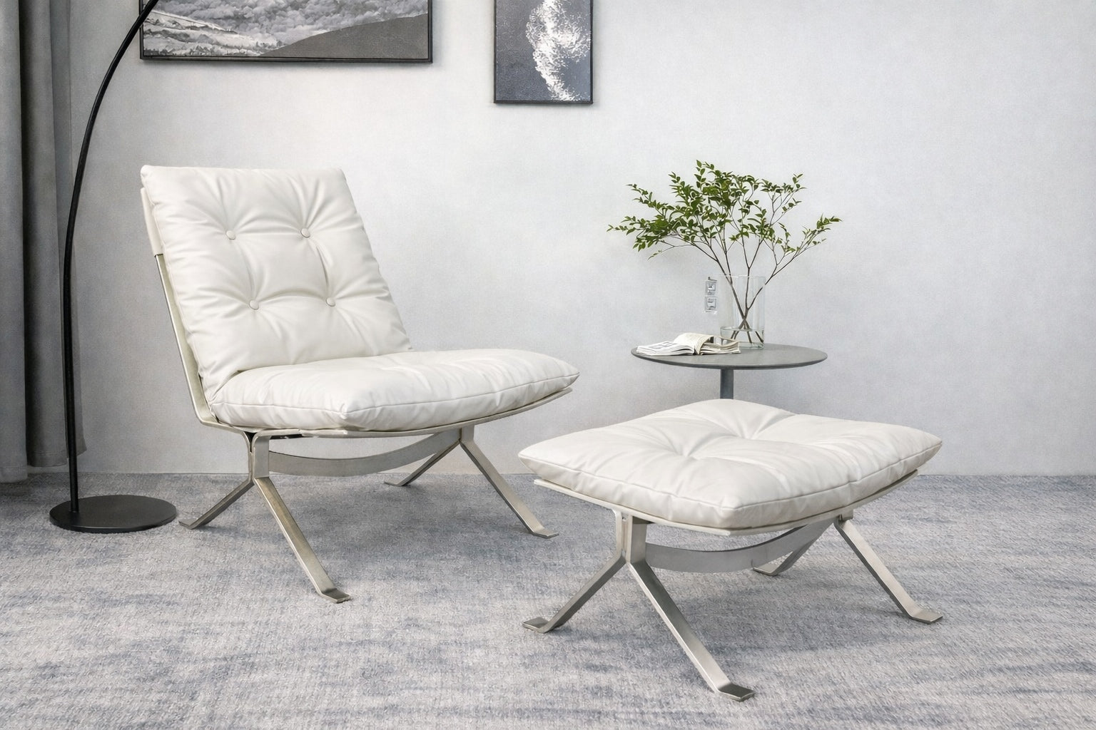 Tufted Leather Lounge Chair & Ottoman