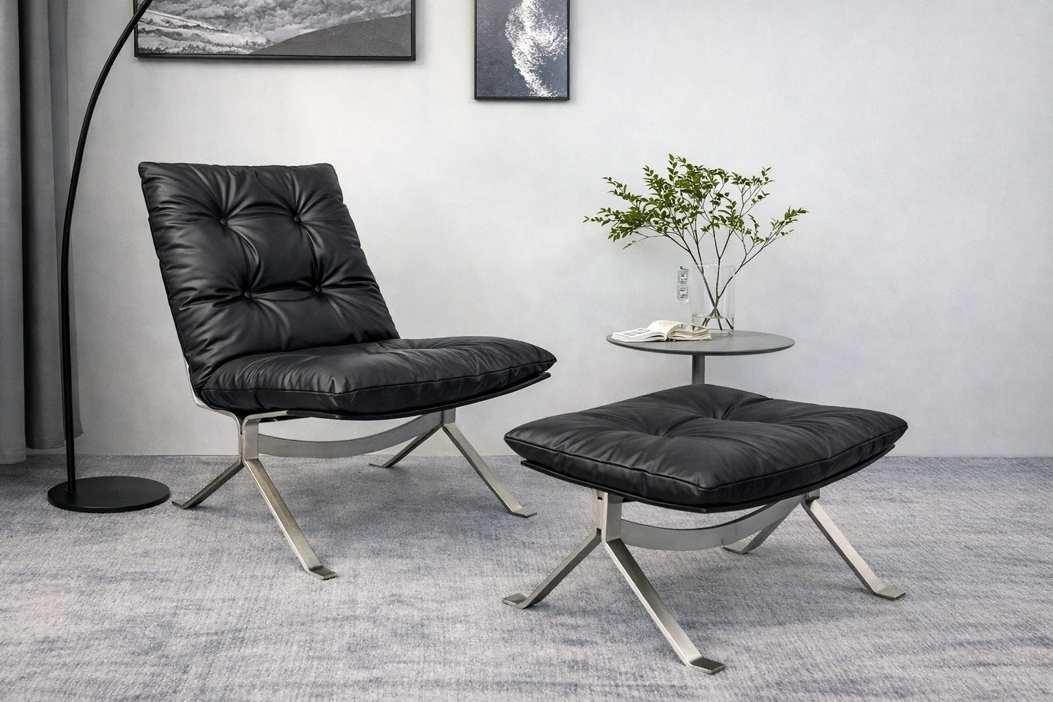 Réplique de la chaise longue style Barcelona | Ensemble chaise et ottoman