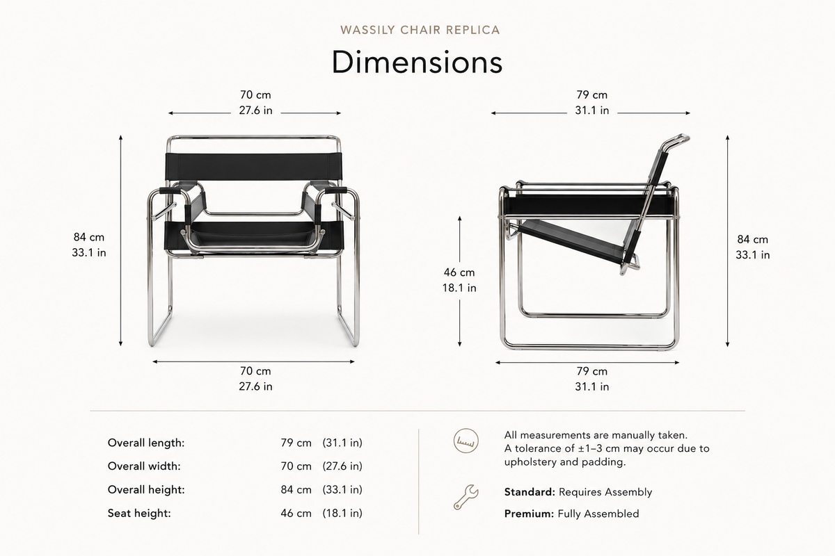 Tubular Steel Leather Accent Chair dimensions diagram