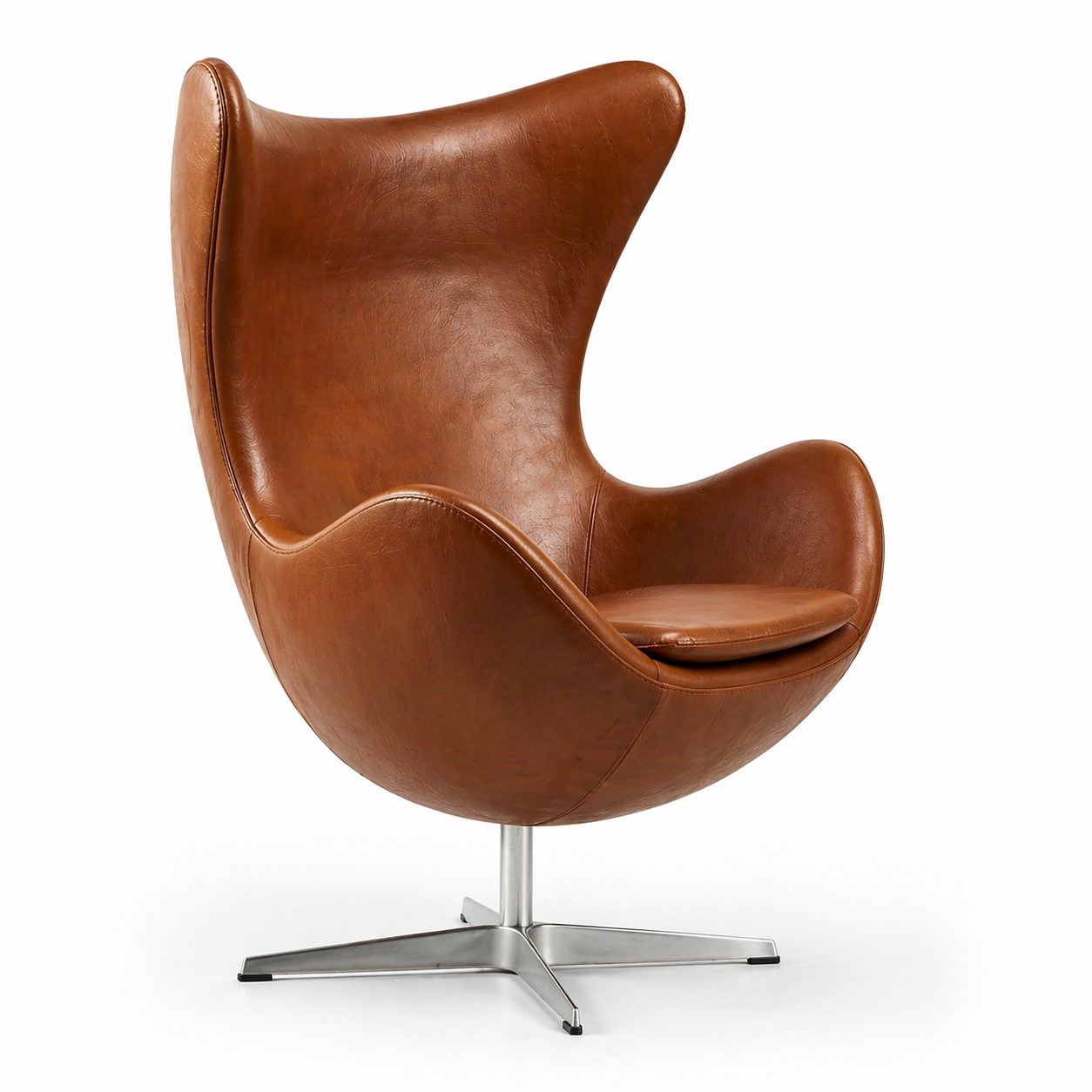 Curved Swivel Lounge Chair in black leather front view