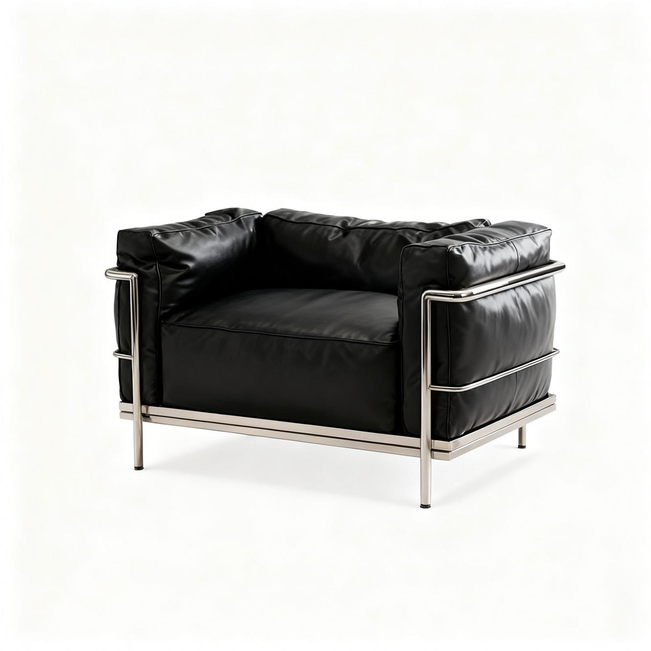 Box Frame Leather Lounge Sofa in one seater front view