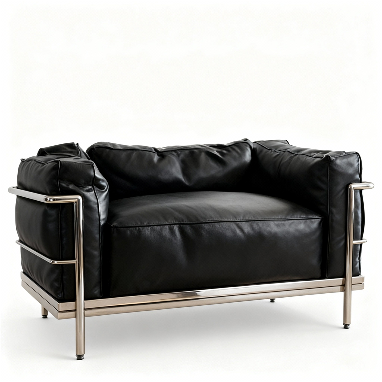 Box Frame Leather Lounge Sofa one seater angled side view