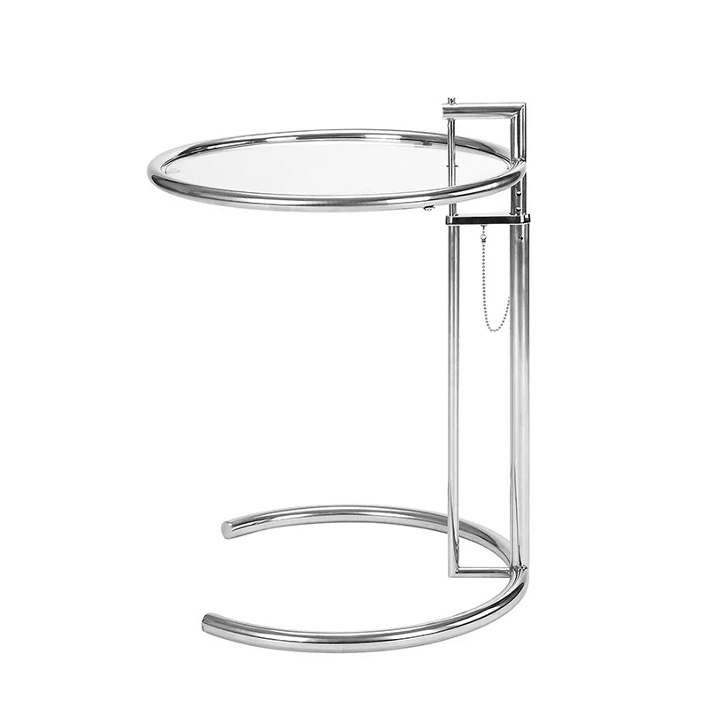 Height Adjustable Glass Side Table in white finish