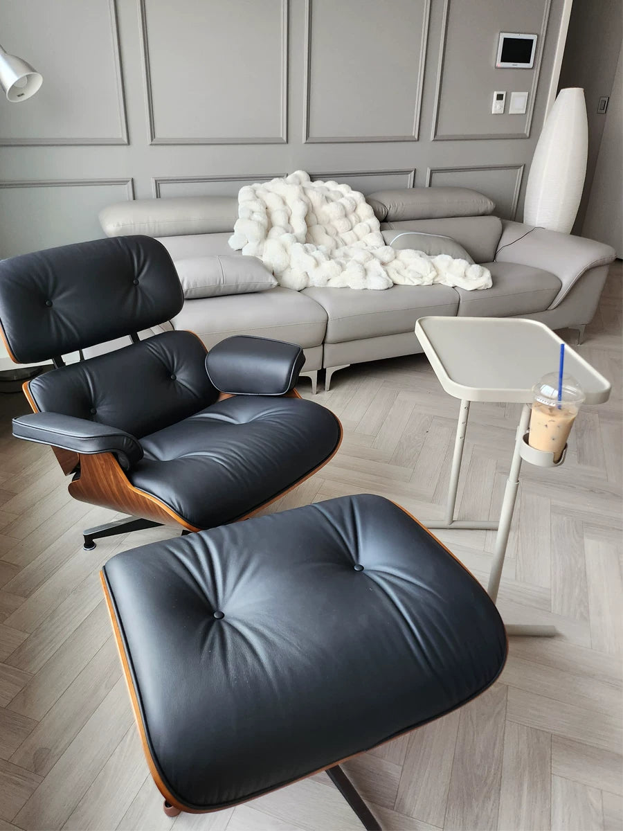 Mid-century lounge chair and ottoman side profile