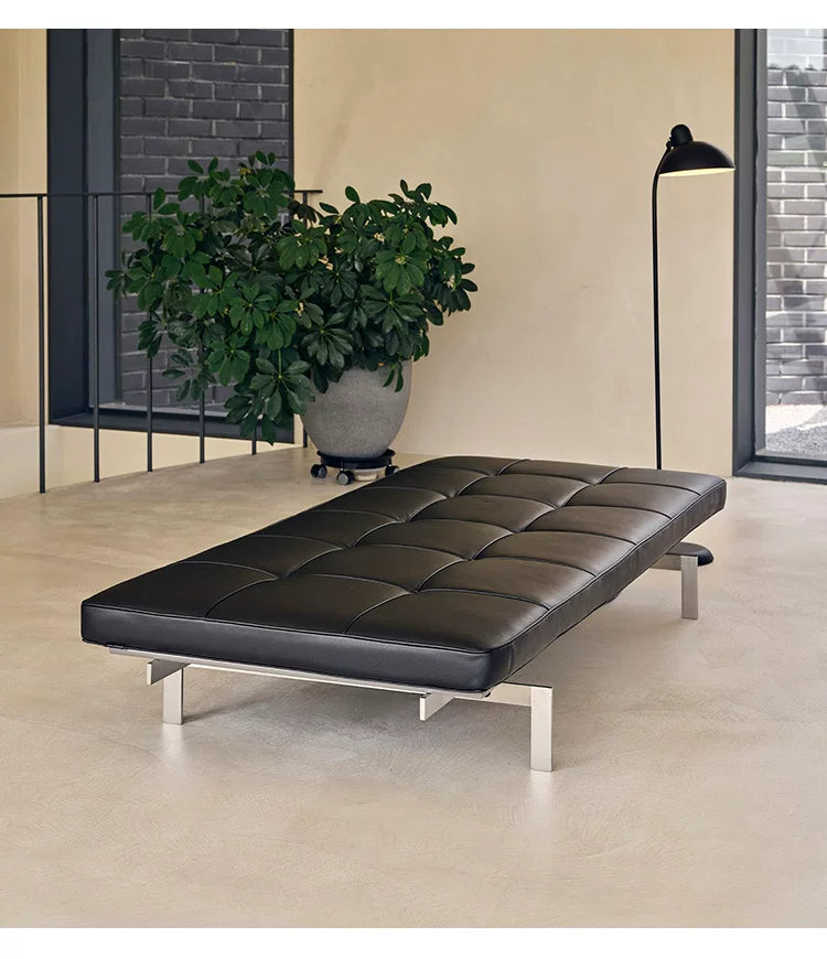 Minimalist Leather Daybed Bench in modern lounge space