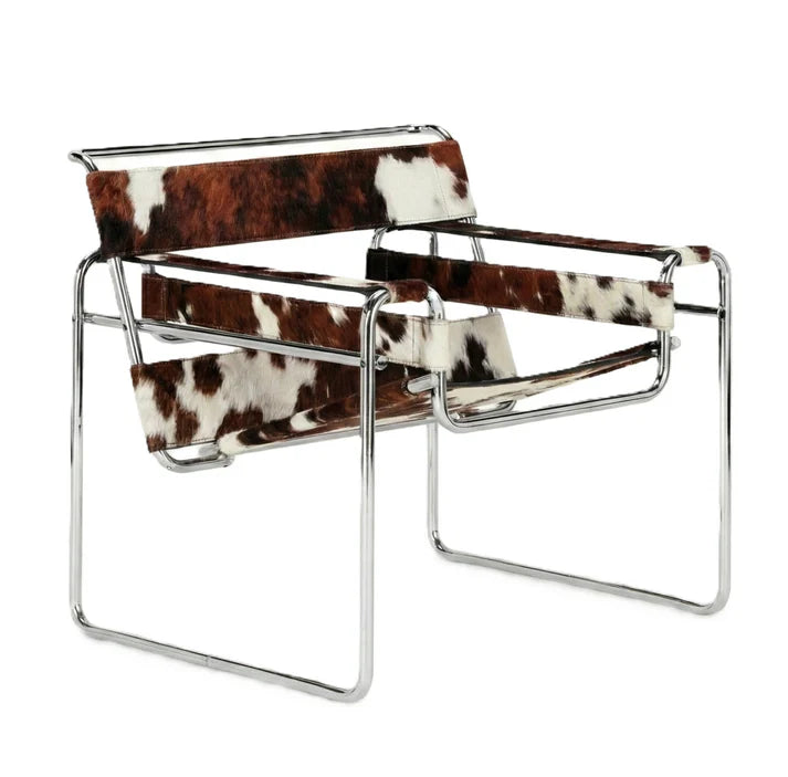 Tubular Steel Leather Accent Chair tricolor cowhide variant