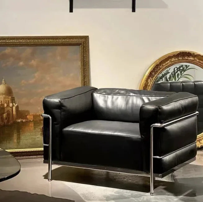 Box Frame Leather Lounge Sofa in a styled room
