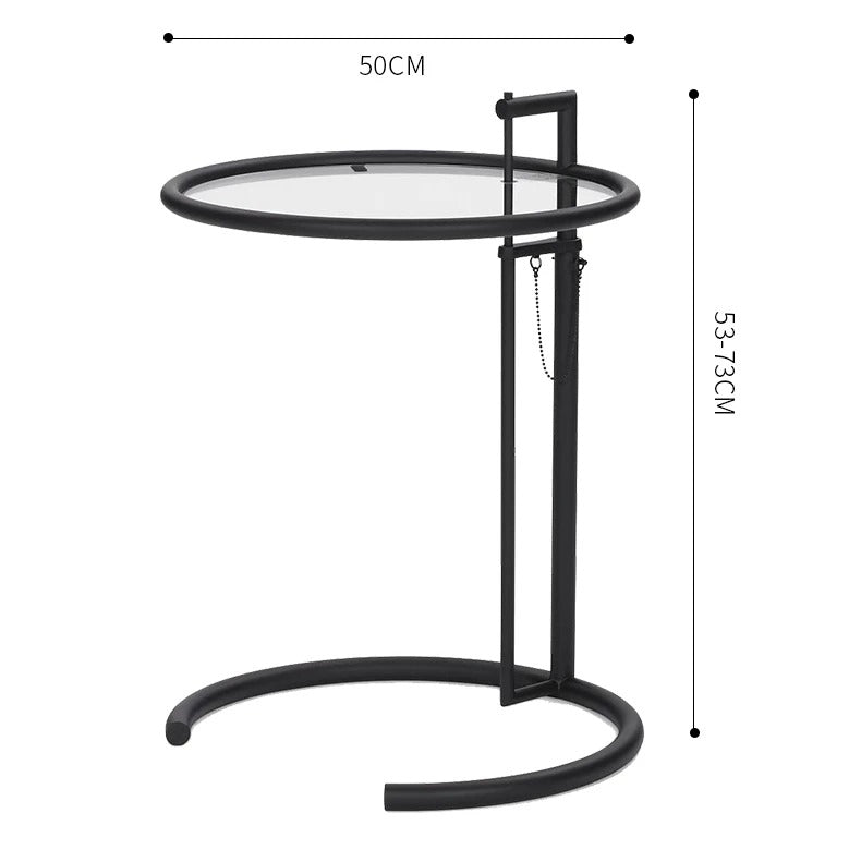 Height Adjustable Glass Side Table side profile