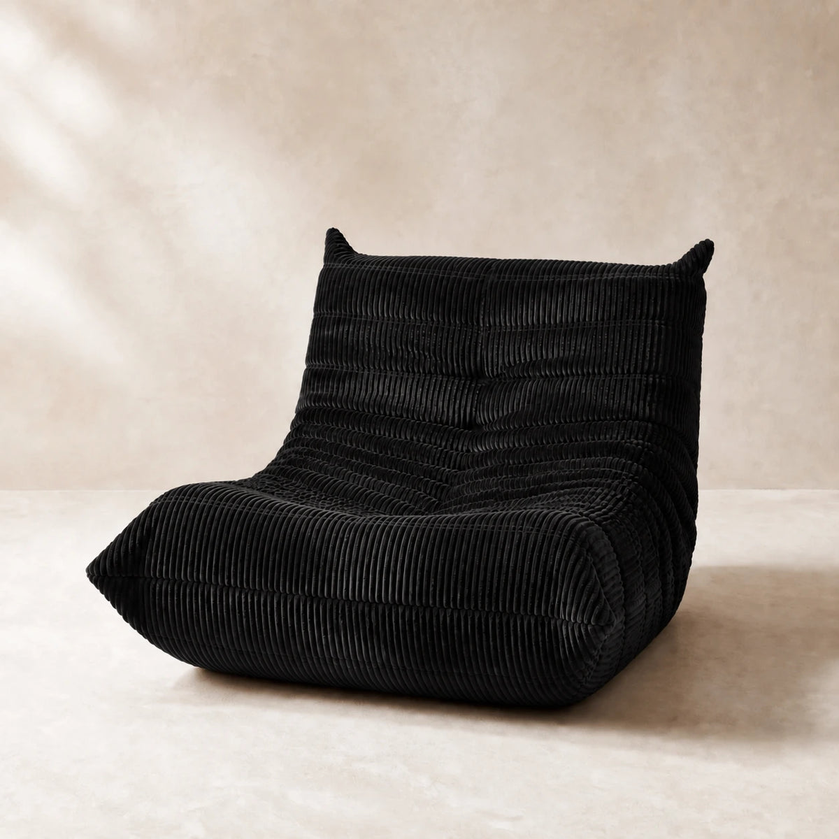 Corduroy / Black low-profile lounge sofa, 90 cm single seat