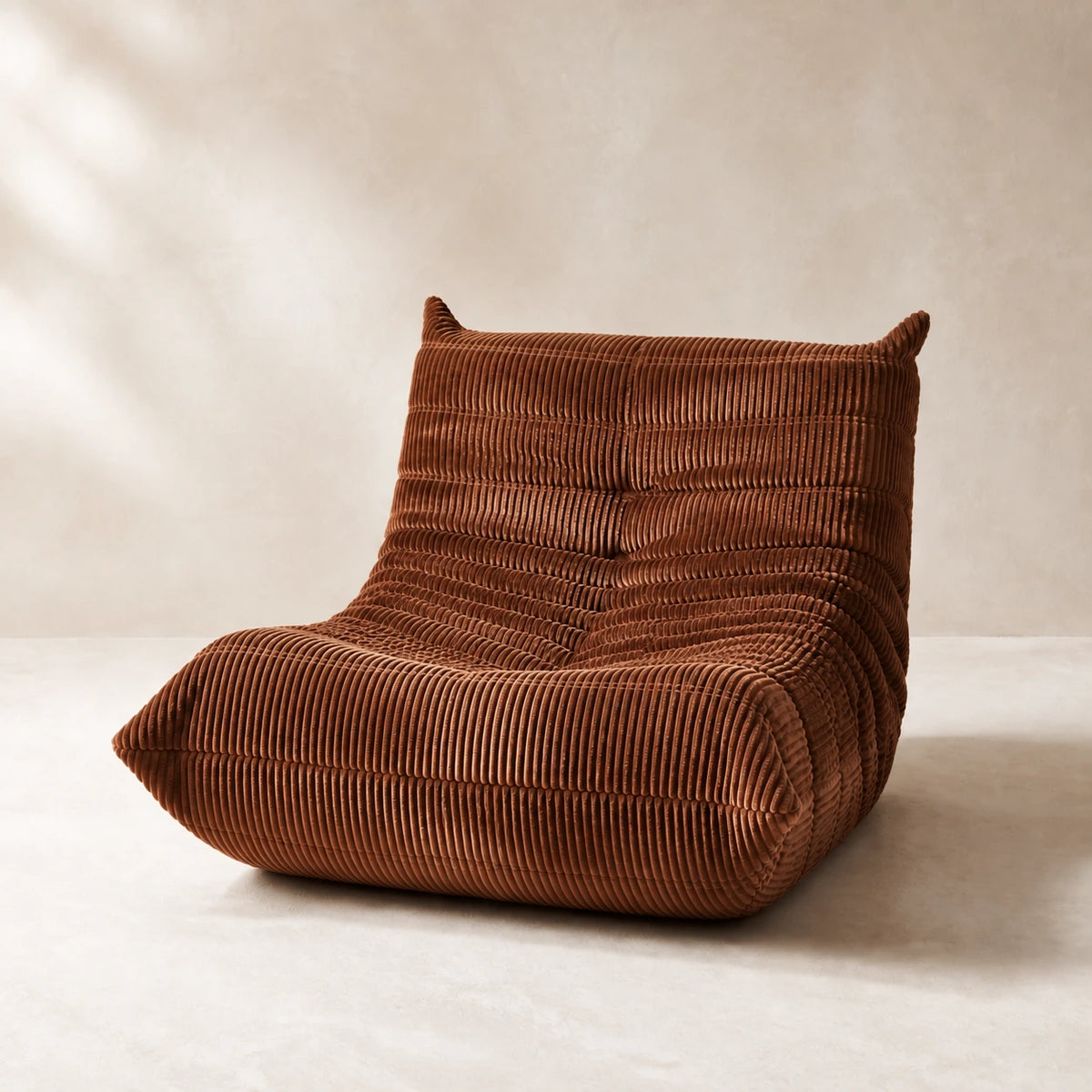 Corduroy / Brown low-profile lounge sofa, 90 cm single seat