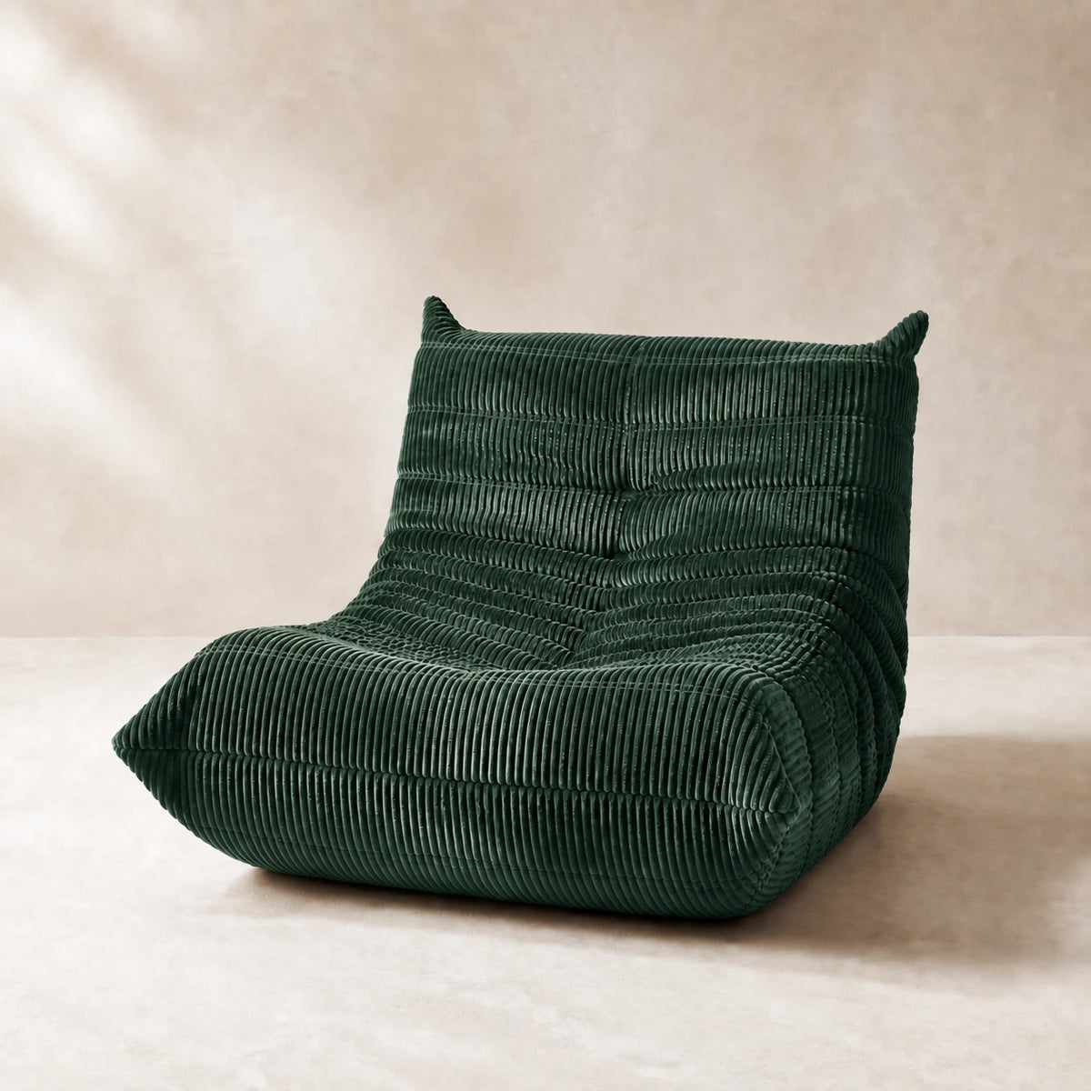 Corduroy / Green low-profile lounge sofa, 90 cm single seat