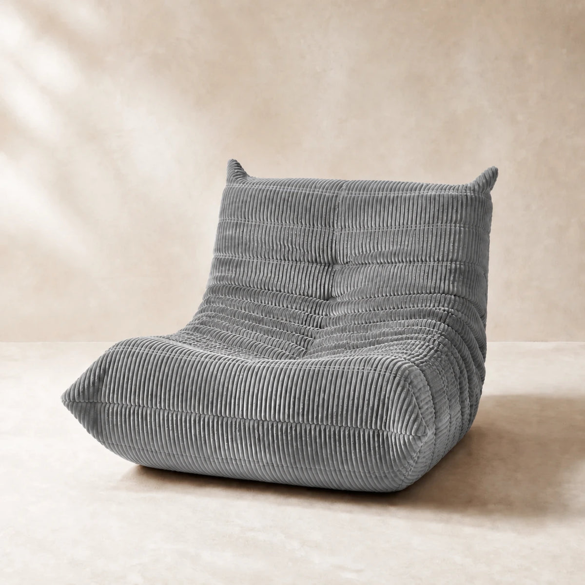 Corduroy / Grey low-profile lounge sofa, 90 cm single seat