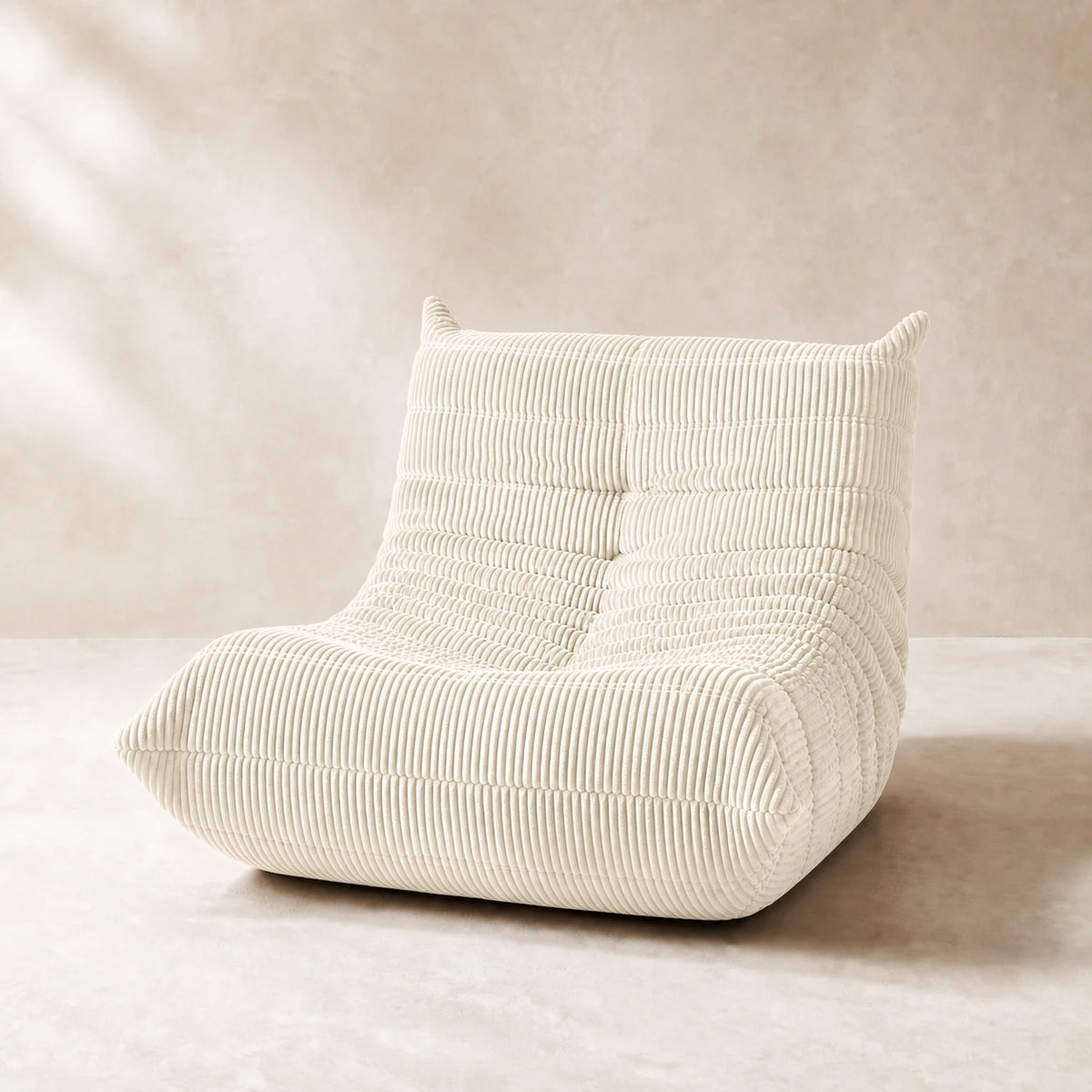 Corduroy / Off-white low-profile lounge sofa, 90 cm single seat