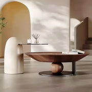 Sculptural Walnut & Glass Two-Piece Coffee Table Set — view 1