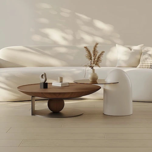 Sculptural Walnut & Glass Two-Piece Coffee Table Set — view 2