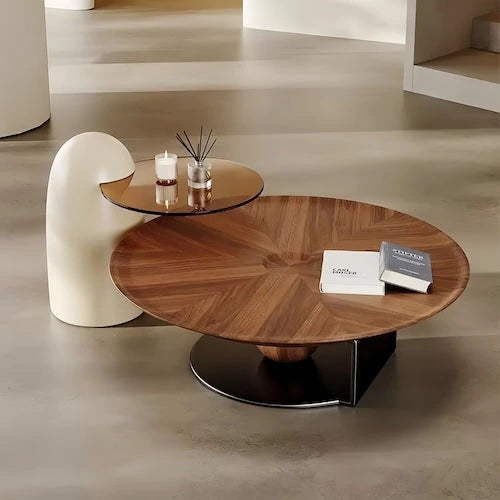 Sculptural Walnut & Glass Two-Piece Coffee Table Set — view 3
