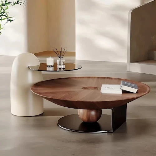 Sculptural Walnut & Glass Two-Piece Coffee Table Set — view 4