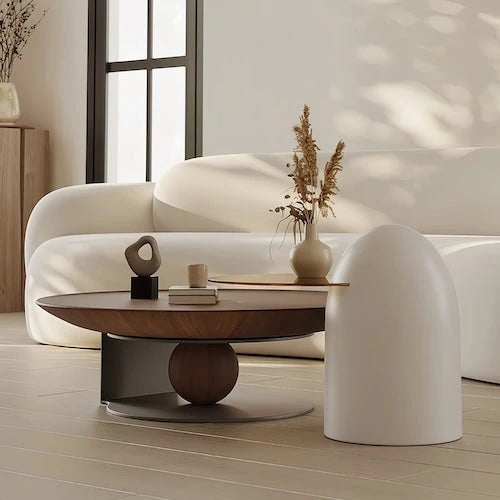 Sculptural Walnut & Glass Two-Piece Coffee Table Set — view 6