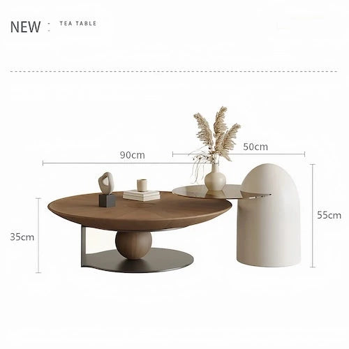 Sculptural Walnut & Glass Two-Piece Coffee Table Set — view 9