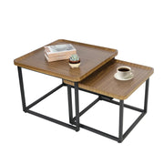 Walnut-Finish Nesting Coffee Table Set with Steel Frames — view 1