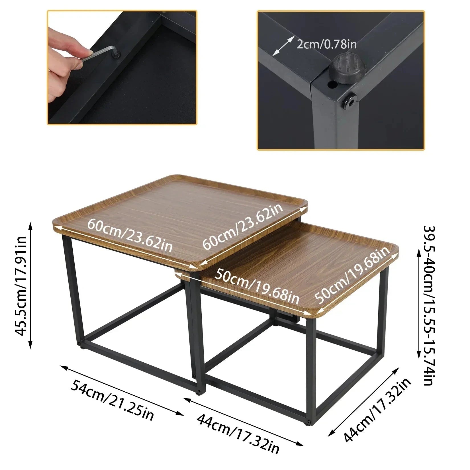 Walnut-Finish Nesting Coffee Table Set with Steel Frames — view 8