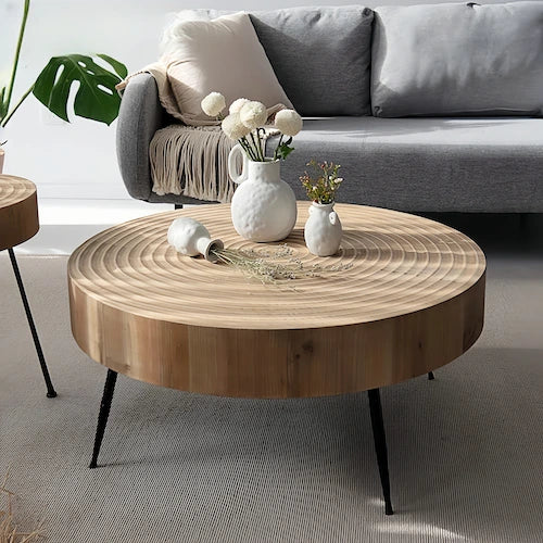 Fluted Round Nesting Coffee Table Set with Hairpin Legs — view 1