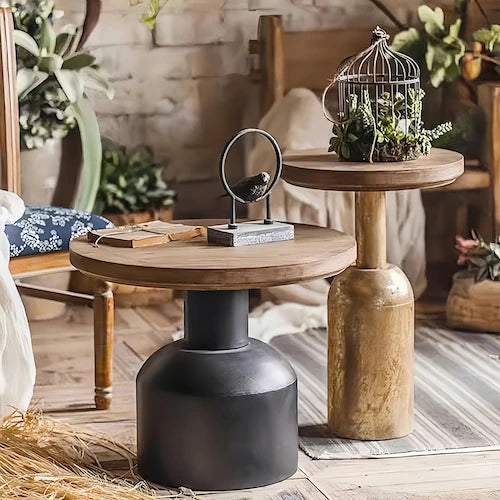 Cedar Wood Pedestal Coffee & Side Table — view 1