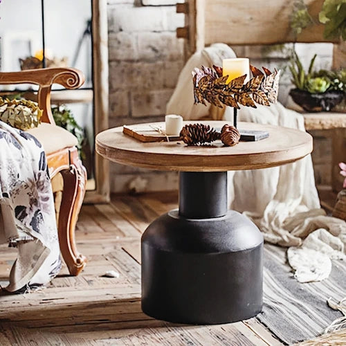 Cedar Wood Pedestal Coffee & Side Table — view 2