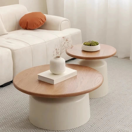 Round Two-Piece Coffee Table Set with Sculptural Pedestal Bases — view 1