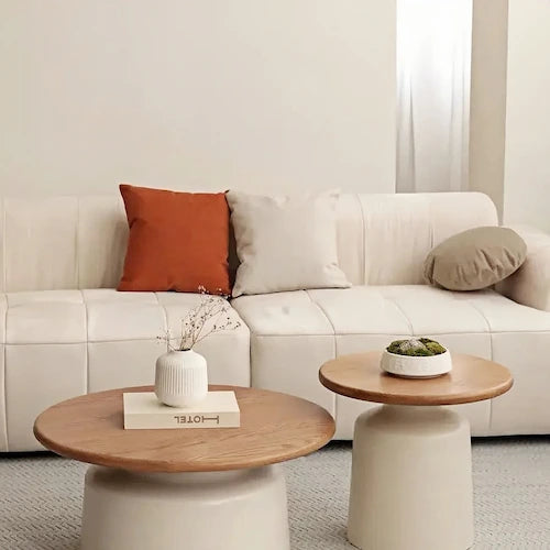 Round Two-Piece Coffee Table Set with Sculptural Pedestal Bases — view 2