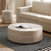 Faux Travertine Fiberglass Drum Coffee Table — view 1