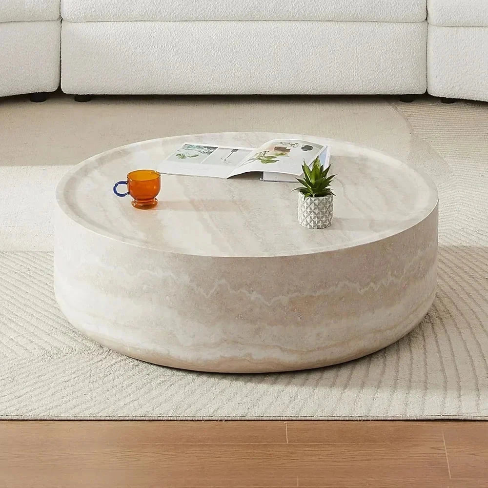 Faux Travertine Fiberglass Drum Coffee Table — view 5