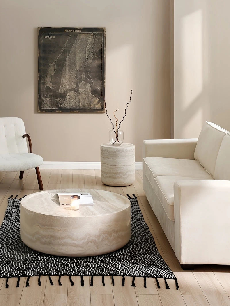 Faux Travertine Fiberglass Drum Coffee Table — view 8