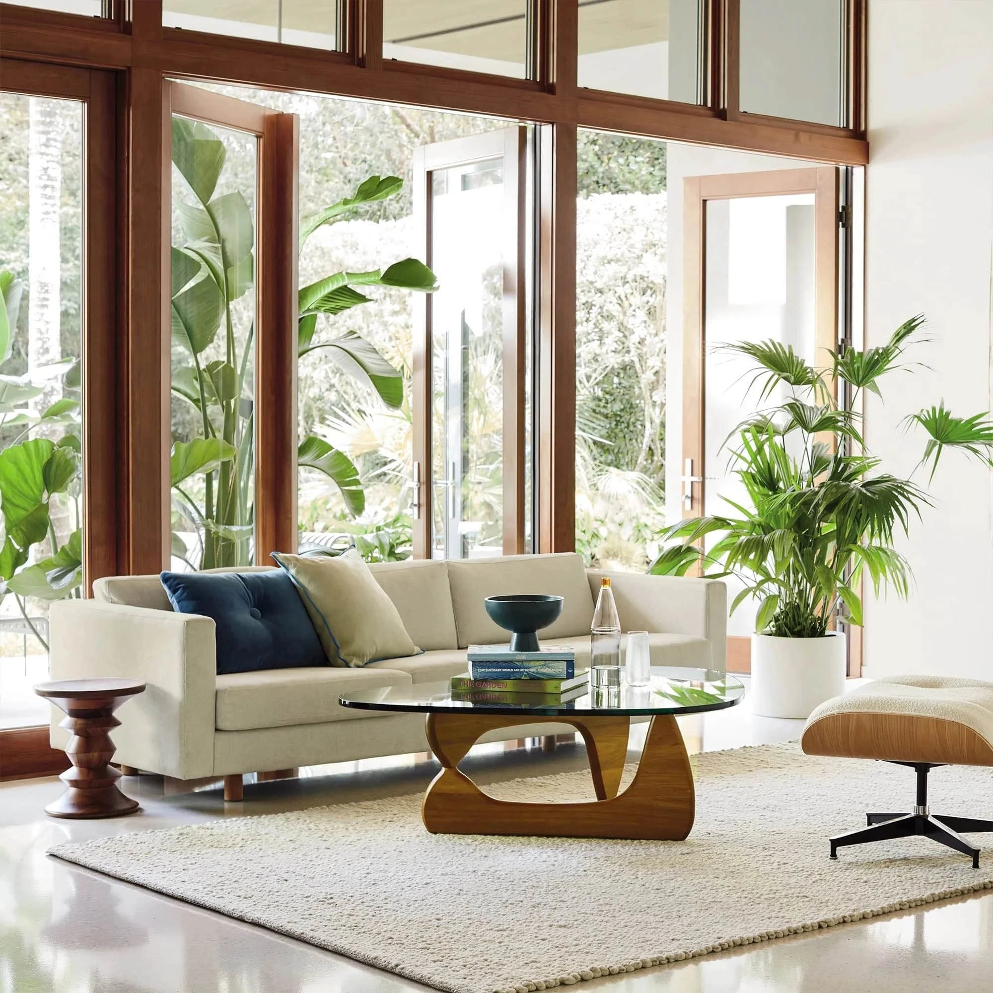 Sculptural Glass Coffee Table with Curved Wood Base — view 6