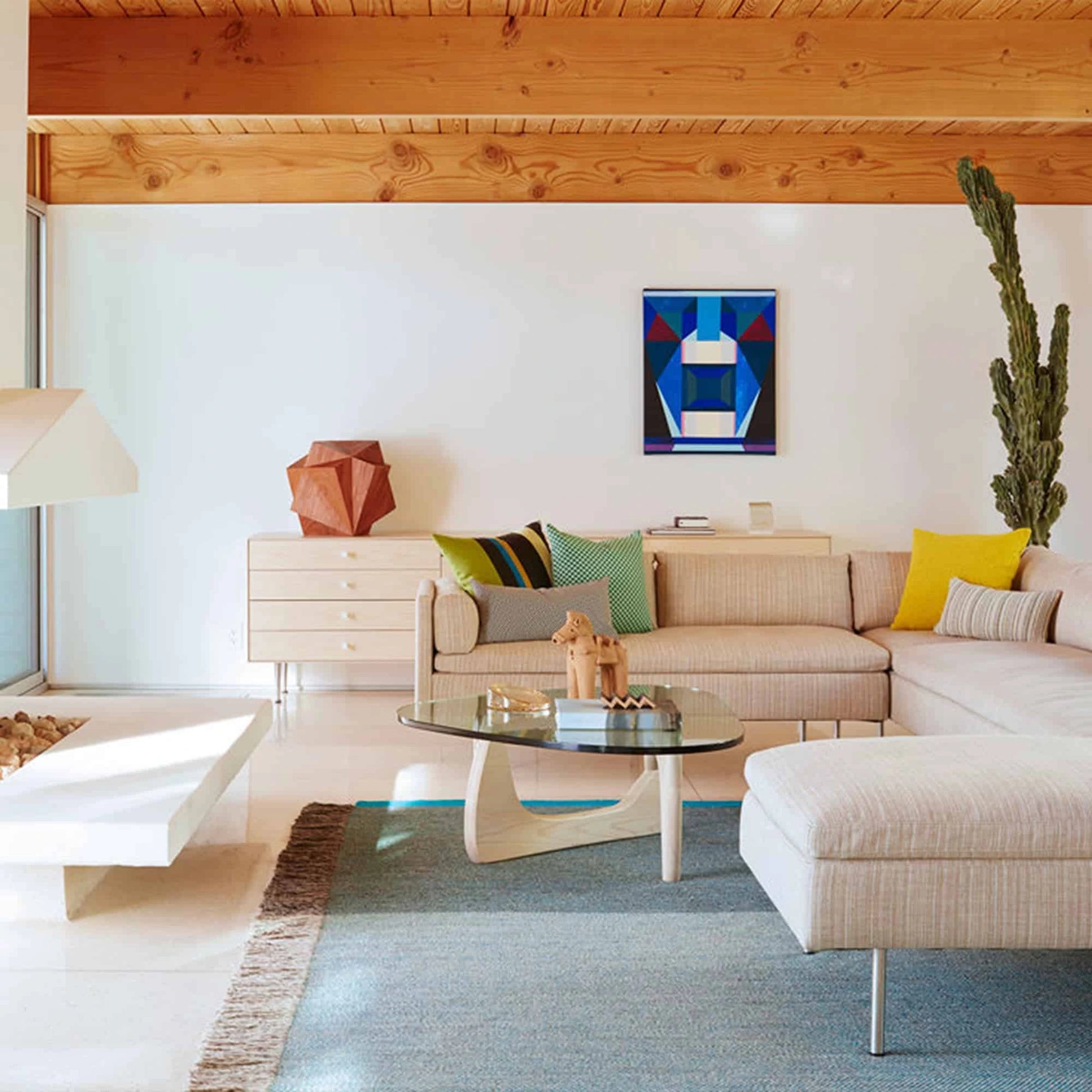 Sculptural Glass Coffee Table with Curved Wood Base — view 11