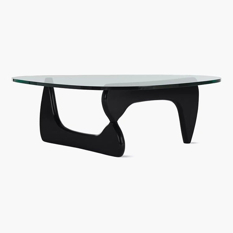 Sculptural Glass Coffee Table with Curved Wood Base — view 12