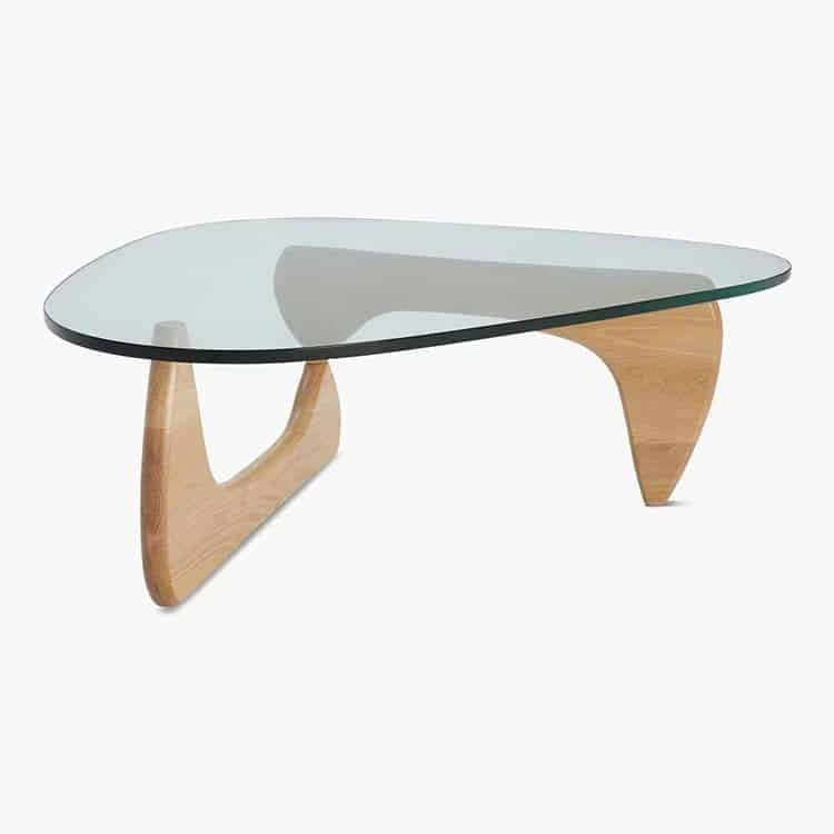 Sculptural Glass Coffee Table with Curved Wood Base — view 13