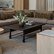 Rectangular Oak Trestle Coffee Table — view 1
