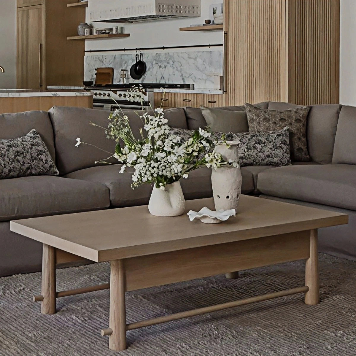 Rectangular Oak Trestle Coffee Table — view 2