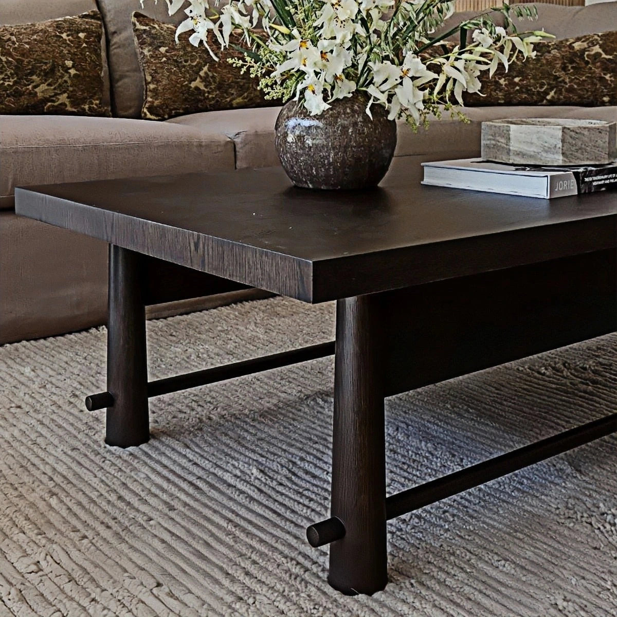 Rectangular Oak Trestle Coffee Table — view 3