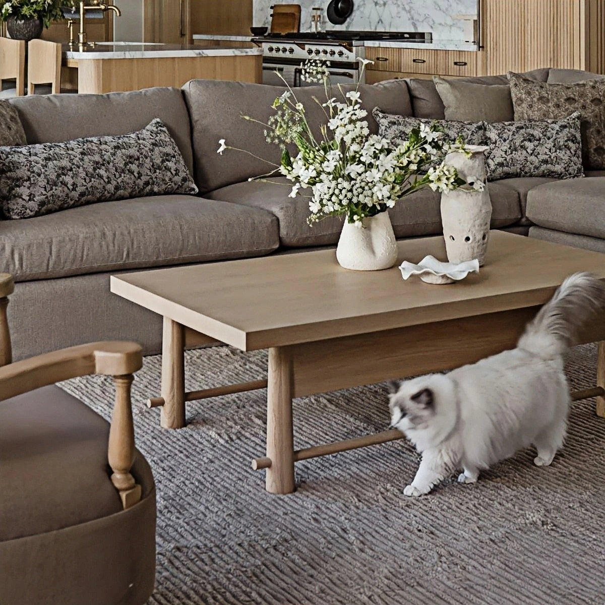 Rectangular Oak Trestle Coffee Table — view 7