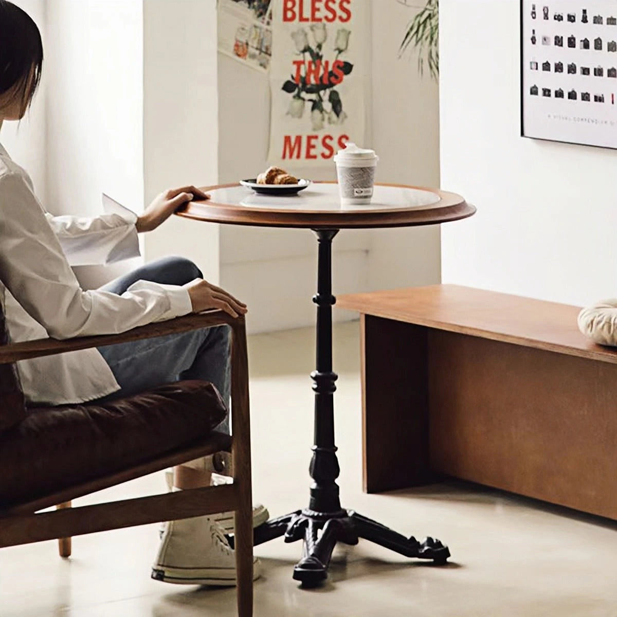 Round Sintered Stone Bistro Table with Iron Pedestal Base — view 2