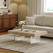 Italian Travertine Coffee Table with Clear Acrylic Legs — view 1