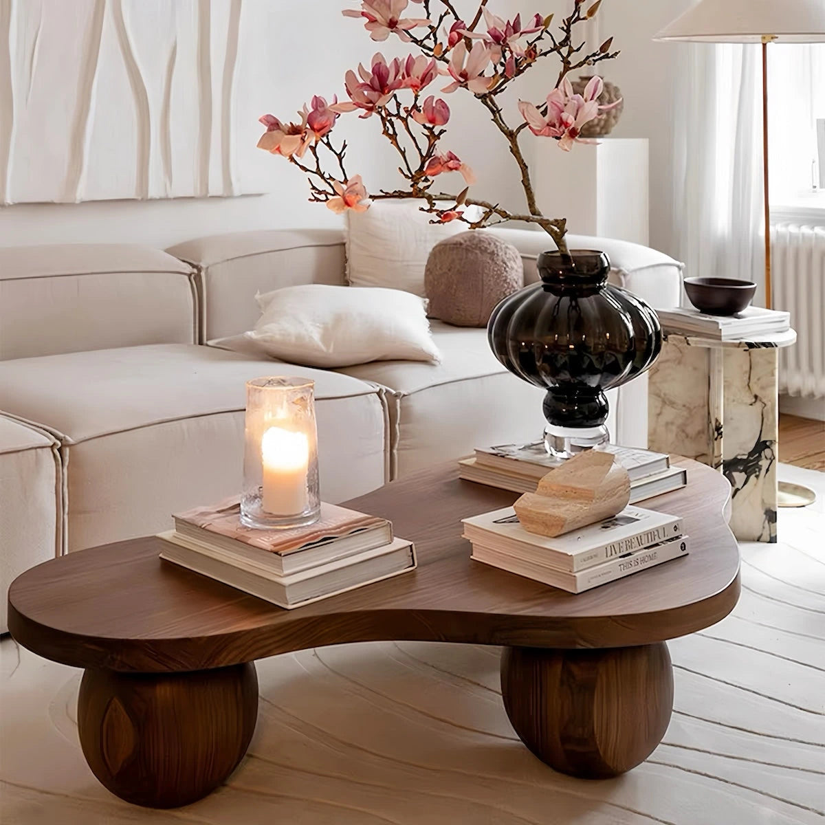 Sculptural Walnut & Ash Wood Coffee Table — view 5